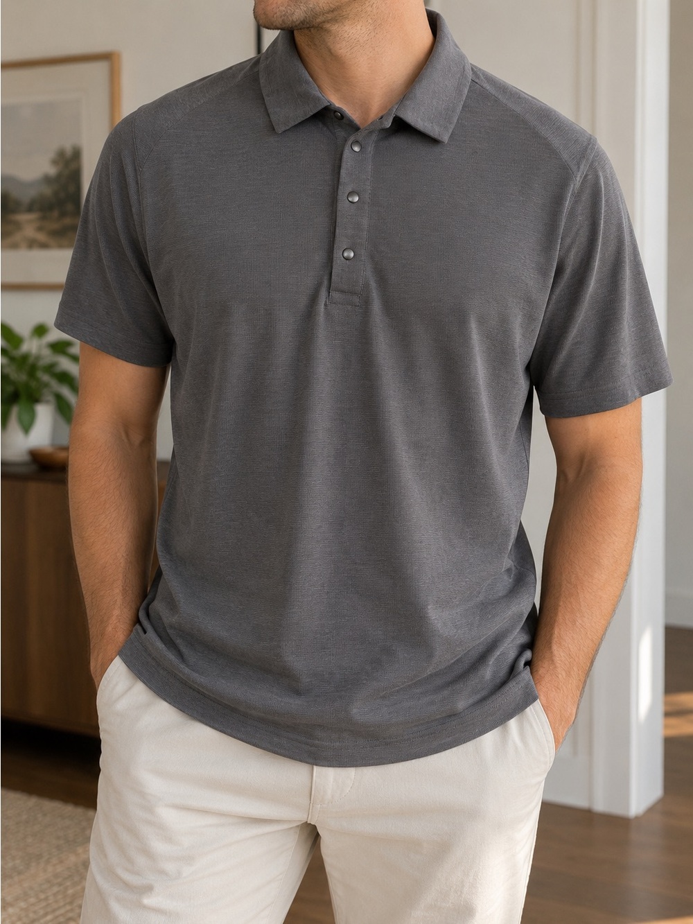 Reigning Champ Polartec Delta Piqué Polo Heather Charcoal Grey XL Made in Canada